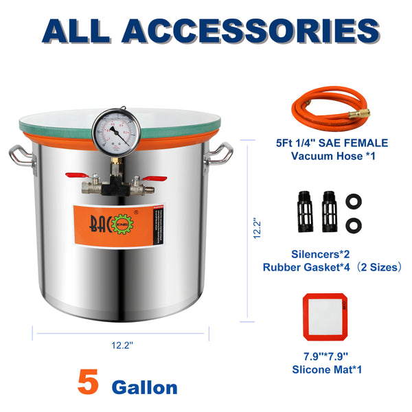 BVV 2 Gallon Aluminum Vacuum Chamber - Side Mount Design For Resin Casting & Degassing