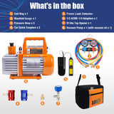 R1234yf 4CFM AC Vacuum Pump and Gauge Set w/ Leak Detector