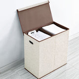 Double Laundry Hamper with lid (Gray/Beige/Black)