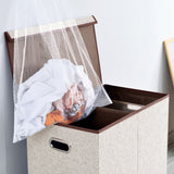 Double Laundry Hamper with lid (Gray/Beige/Black)