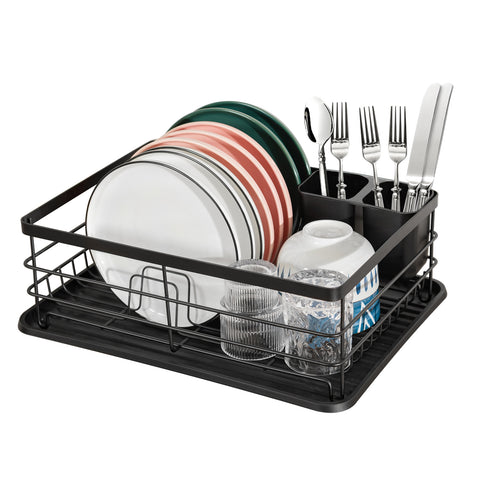 BRIAN & DANY BRIAN & DANY Dish Drainer with Utensil & Cup Holder, Kitchen Counter Dish Rack, Powder Coated Steel, Black