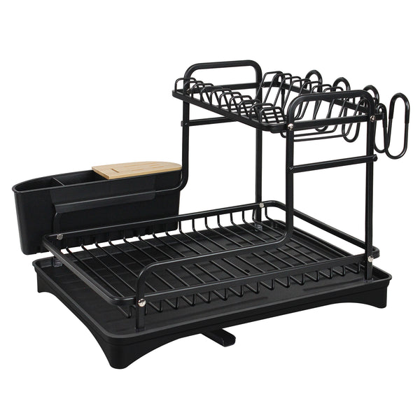 bukfen Dish Drying Rack, Large Stainless Steel Over The Sink 2 Tier Dish  Rack with Cover for Kitchen (Black, Middle 33.46 Length)