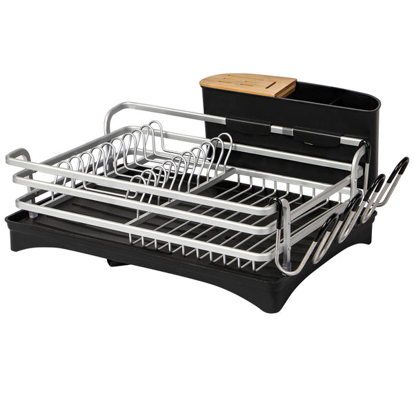 2-Tier Aluminum Dish Drying Rack w/ Drain Board Dish Cutlery